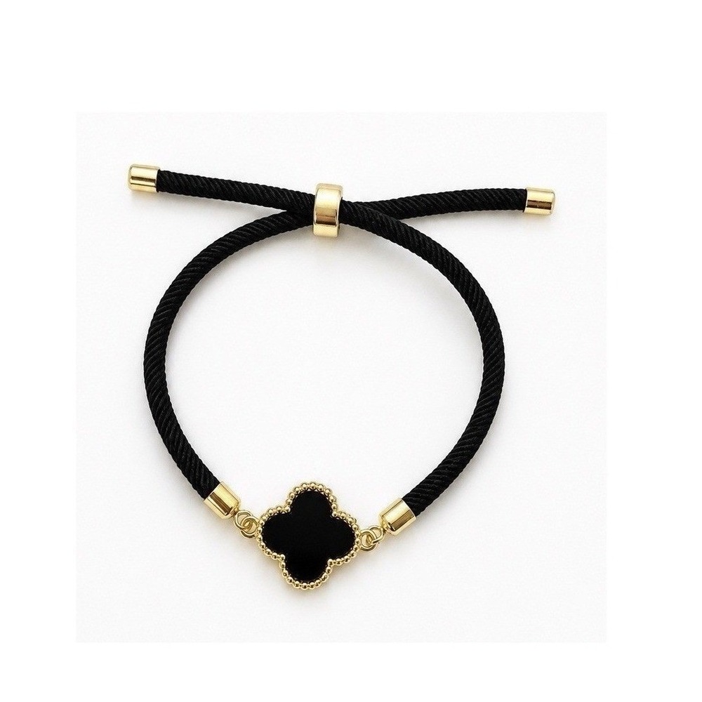 Unbranded Clover Cord Bracelet Womens OS Black Gold New Adjustable Quatrefoil